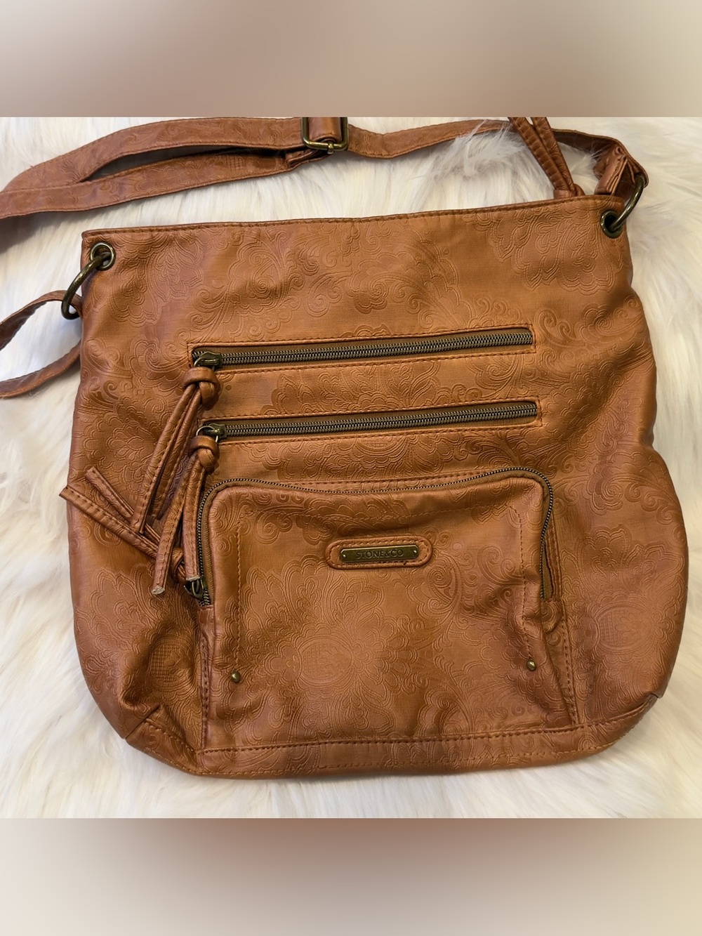Stone & Co. Tan Embossed Crossbody Shoulder Bag